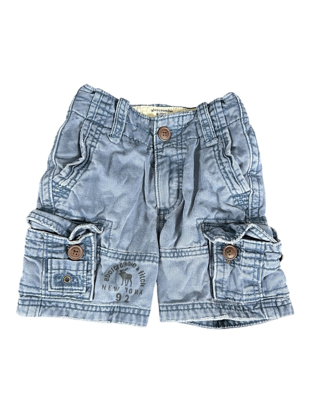 Abercrombie Kids Boys Vintage Y2K Distressed Denim Cargo Shorts Blue New York 92